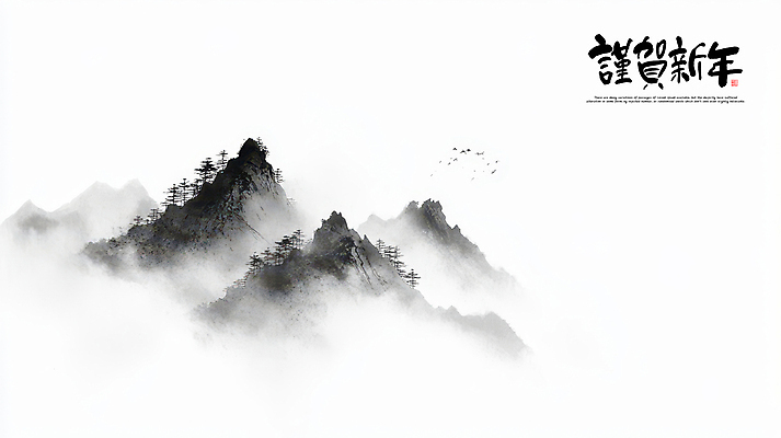 PSD 나무 편집이미지 자연 조류 붓터치 근하신년 새해 산 사람없음 안개 새해인사 연하장 번짐 산수화 이미지편집 식물 동물 날씨 카드_감사 인사 동양화 생태계 파일형식 효과