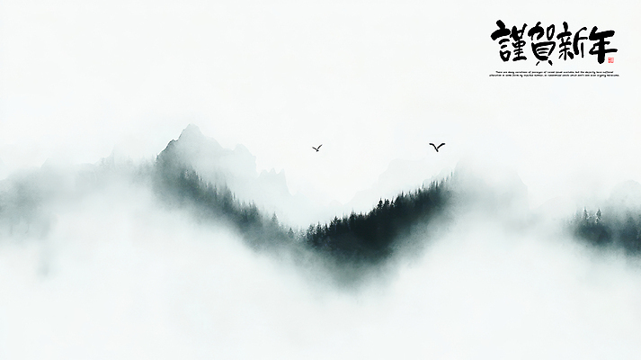 PSD 나무 편집이미지 자연 조류 붓터치 근하신년 새해 산 사람없음 안개 새해인사 연하장 번짐 산수화 이미지편집 식물 동물 날씨 카드_감사 인사 동양화 생태계 파일형식 효과