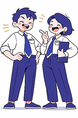 전신 여자 남자 허리손 일러스트 직장 대화 미소 웃음 들기 정장 성인 두명 파란색 가리킴 직장인 즐거움 문서 활기 성인만 국내일러스트 AI파일 직업 옷 감정 컬러 포즈 컨셉 회사 모션 표정 말하기 사람 손짓 파일형식 벡터