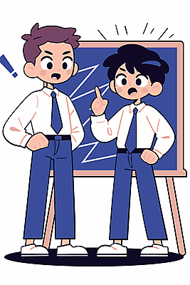 전신 남자 허리손 일러스트 아이디어 직장 대화 정장 성인 두명 파란색 칠판 놀람 가리킴 직장인 느낌표 활기 성인남자만 국내일러스트 AI파일 직업 기호 옷 감정 컬러 포즈 컨셉 회사 표정 말하기 사람 손짓 남자만 성인만 파일형식 벡터