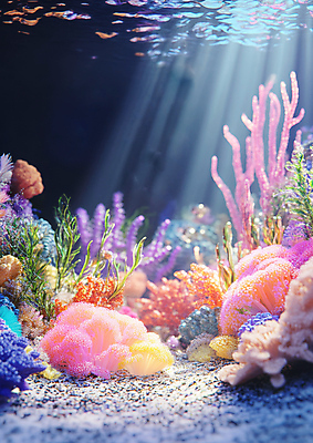 JPG 편집이미지 물결 모래 바다 자연 사람없음 빛 컬러풀 바닷속 산호초 편집실사 AI컴퓨터그래픽 AI콘텐츠 컬러 수중 수중식물 CG 생태계 파일형식