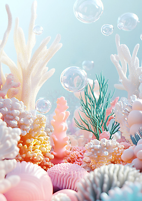 JPG 편집이미지 물결 바다 자연 밝음 사람없음 컬러풀 바닷속 거품 비눗방울 산호초 공기방울 파스텔톤 편집실사 AI컴퓨터그래픽 AI콘텐츠 컬러 수중 수중식물 CG 생태계 파일형식