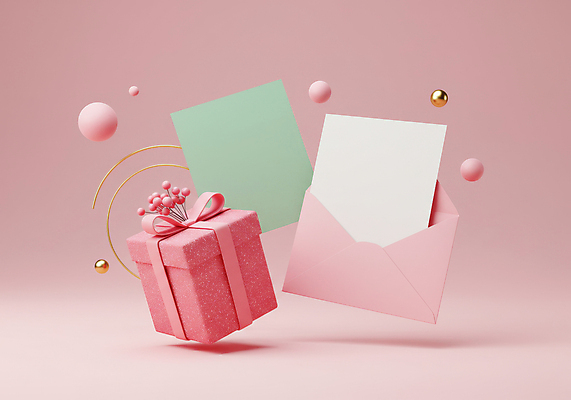 JPG 편집이미지 리본 분홍색 편지봉투 그림자 사람없음 장식 선물상자 쇼핑 원형 적립 편집3D AI컴퓨터그래픽 AI콘텐츠 도형 컬러 봉투 선물 상자 3D 편지 파일형식