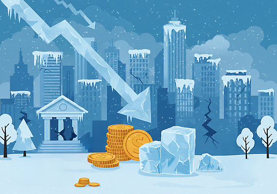 JPG 나무 구름 화살표 일러스트 빌딩 사람없음 얼음 손상 추위 하락 은행 경기침체 동전탑 국내일러스트 AI일러스트 AI콘텐츠 자연요소 식물 컨셉 건물 금융 경제 쌓기 동전 파일형식