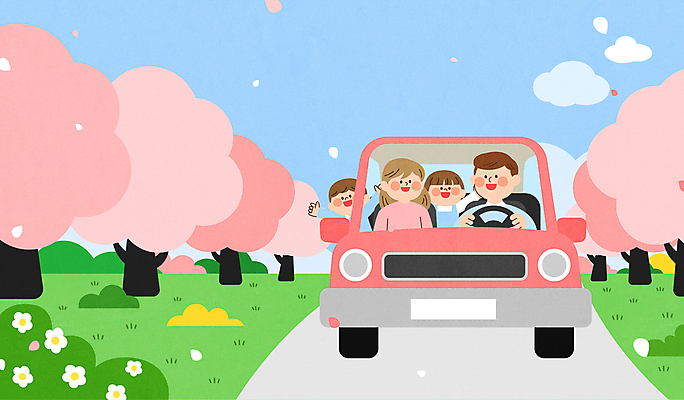 구름 여자 남자 어린이 일러스트 가족 자동차 하늘 소녀 소년 여러명 성인 만세 드라이브 벚나무 봄여행 국내일러스트 AI파일 자연요소 나무 육상교통 여행 다수 관계 모션 사람 봄 운전 벚꽃 파일형식 벡터