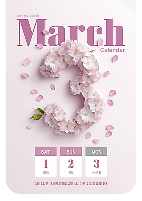 PSD 편집이미지 꽃 예술 분홍색 잎 사람없음 공휴일 봄 달력 3월 편집소스 2025년 이미지편집 식물 계절 기념일 컬러 날짜 연도 파일형식