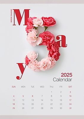 PSD 편집이미지 꽃 예술 사람없음 빨간색 장미 달력 5월 편집소스 2025년 이미지편집 식물 컬러 날짜 연도 파일형식