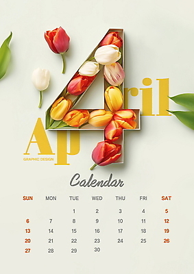 PSD 편집이미지 예술 잎 틀 사람없음 봄 튤립 달력 4월 편집소스 2025년 이미지편집 식물 계절 꽃 날짜 연도 파일형식
