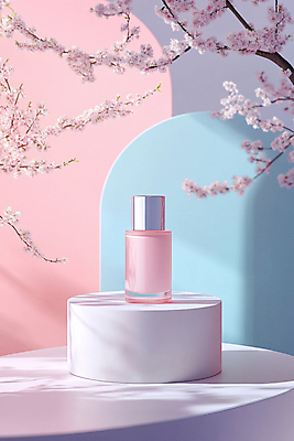 JPG 편집이미지 분홍색 유리병 사람없음 봄 화장품 벚꽃 나뭇가지 피부관리 포디움 목업 편집실사 AI포토 AI콘텐츠 나무 계절 꽃 컬러 병_용기 뷰티 무대 CG 파일형식