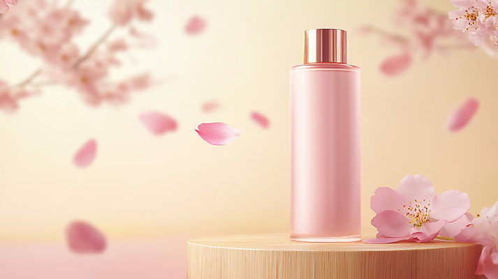 JPG 편집이미지 꽃잎 유리병 사람없음 빛 노란색 봄 화장품 벚꽃 피부관리 나무받침 포디움 목업 편집실사 AI포토 AI콘텐츠 계절 꽃 컬러 병_용기 목재 뷰티 무대 받침대 CG 파일형식