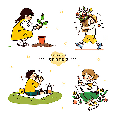 전신 모자 여자 남자 꽃 화분 음료 어린이 일러스트 샌드위치 미소 들기 앉기 소녀 소년 잔디 여러명 반짝임 연필 걷기 봄 잡기 풀 먹기 즐거움 돗자리 스프링노트 웅크림 테이크아웃컵 어린이만 국내일러스트 AI파일 식물 잡화 계절 감정 음식 다수 모션 학용품 표정 사람 컵 필기구 공책 파일형식 벡터