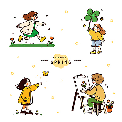 전신 여자 남자 꽃 화분 어린이 나비 의자 일러스트 미소 들기 앉기 소녀 소년 잔디 여러명 달리기 봄 잡기 네잎클로버 즐거움 이젤 손뻗기 어린이만 국내일러스트 AI파일 식물 계절 감정 가구 다수 곤충 모션 표정 사람 미술도구 클로버 파일형식 벡터