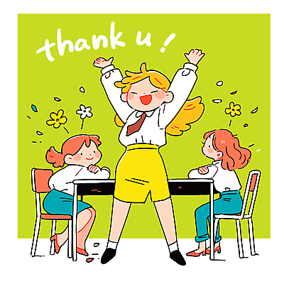 전신 학생 여자 행복 의자 일러스트 청소년 미소 앉기 성인 세명 연두색 팔짱 교사 만세 책상 감사 칭찬 여자만 국내일러스트 AI파일 직업 감정 가구 모션 표정 사람 초록색 파일형식 벡터