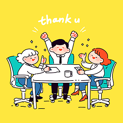 전신 여자 남자 행복 의자 일러스트 회의 미소 앉기 성인 세명 반짝임 펜 노란색 손들기 만세 잡기 책상 감사 따봉 칭찬 성인만 국내일러스트 AI파일 감정 컬러 가구 비즈니스 모션 표정 사람 필기구 최고 파일형식 벡터