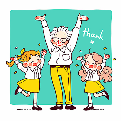 전신 학생 여자 노년 남자 행복 일러스트 청소년 미소 세명 교사 만세 감사 다리들기 민트색 칭찬 안경낌 국내일러스트 AI파일 직업 감정 안경 컬러 모션 표정 사람 성인 파일형식 벡터