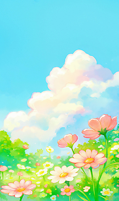 JPG 구름 꽃 잎 일러스트 자연 하늘 사람없음 초록색 봄풍경 국내일러스트 AI일러스트 AI콘텐츠 자연요소 식물 컬러 풍경 봄 생태계 파일형식