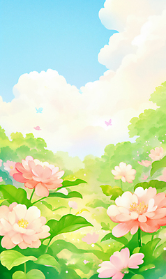 JPG 구름 꽃 나비 잎 일러스트 자연 하늘 사람없음 초록색 봄풍경 국내일러스트 AI일러스트 AI콘텐츠 자연요소 식물 컬러 곤충 풍경 봄 생태계 파일형식