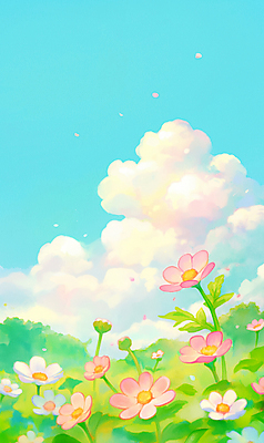 JPG 구름 꽃 잎 일러스트 자연 하늘 사람없음 초록색 봄풍경 국내일러스트 AI일러스트 AI콘텐츠 자연요소 식물 컬러 풍경 봄 생태계 파일형식