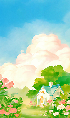 JPG 구름 꽃 잎 일러스트 자연 하늘 주택 사람없음 초록색 봄풍경 국내일러스트 AI일러스트 AI콘텐츠 자연요소 식물 컬러 풍경 건물 봄 생태계 파일형식