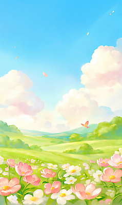 JPG 구름 꽃 나비 잎 일러스트 자연 하늘 사람없음 초록색 봄풍경 국내일러스트 AI일러스트 AI콘텐츠 자연요소 식물 컬러 곤충 풍경 봄 생태계 파일형식