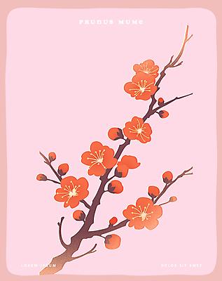 포스터 분홍색 일러스트 사람없음 봄 매화나무 홍매화 국내일러스트 AI파일 카드프레임 나무 계절 컬러 프레임 매화 파일형식 벡터