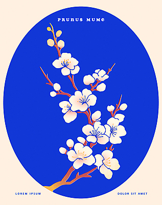 포스터 일러스트 프레임 사람없음 파란색 봄 매화 매화나무 국내일러스트 AI파일 카드프레임 나무 계절 꽃 컬러 파일형식 벡터