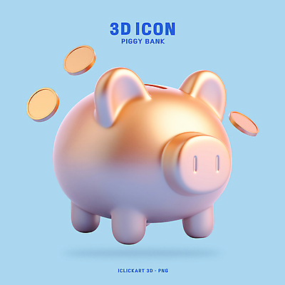 PSD 아이콘 사람없음 3D아이콘 3D 동전 저축 돼지저금통 금색 편집3D 컬러 돈 금융 저금통 디지털합성 파일형식