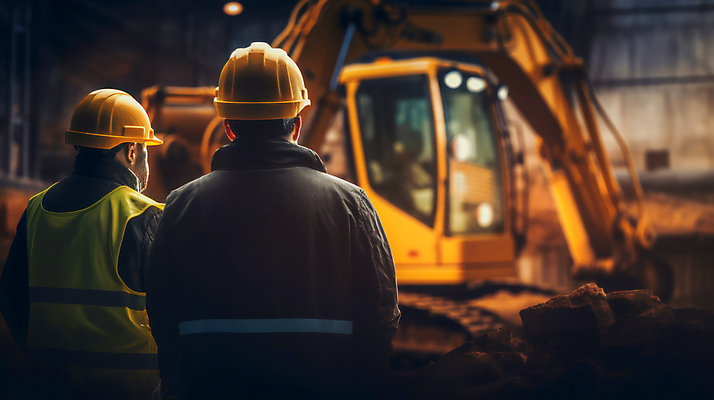 JPG 편집이미지 남자 노동자 건설업 공사 성인 두명 건설현장 안전모 굴착기 안전조끼 성인남자만 건설근로자 편집실사 AI포토 AI콘텐츠 직업 산업 사람 중장비 헬멧 안전장비 CG 남자만 성인만 파일형식