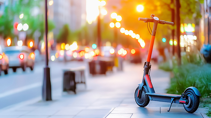 JPG 나무 편집이미지 가로등 자동차 거리 사람없음 빛 노을 도시 풀 보케 전동퀵보드 편집실사 AI포토 AI콘텐츠 자연요소 식물 공공시설 육상교통 CG 퀵보드 파일형식