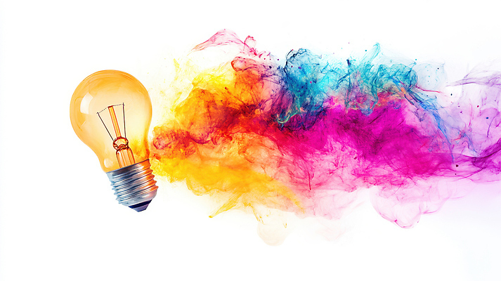 JPG 편집이미지 전구 아이디어 사람없음 빛 컬러풀 오브젝트 편집실사 AI컴퓨터그래픽 AI콘텐츠 컬러 컨셉 CG 파일형식