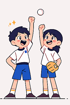 전신 여자 남자 허리손 유니폼 일러스트 청소년 두명 반짝임 손들기 파이팅 야구 야구글러브 야구공 열정 십대만 일러캐릭터 AI파일 캐릭터 옷 감정 포즈 공 모션 사람 구기 야구용품 글러브 파일형식 벡터