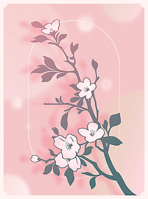 분홍색 일러스트 나뭇잎 그림자 사람없음 봄 나뭇가지 벚나무 감성 국내일러스트 AI파일 나무 계절 컬러 컨셉 잎 벚꽃 파일형식 벡터