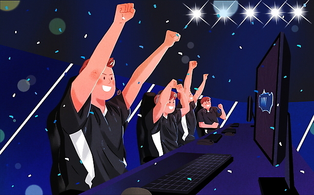 PSD 남자 유니폼 일러스트 경기 여러명 상반신 성인 모니터 기쁨 만세 키보드 마우스 꽃가루 스포트라이트 게임대회 컴퓨터게임 프로게이머 성인남자만 e스포츠 국내일러스트 직업 옷 감정 스포츠 다수 모션 사람 컴퓨터 컴퓨터용품 게임 가루 대회 게이머 남자만 성인만 파일형식