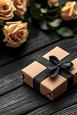 JPG 편집이미지 리본 선물포장 사람없음 선물상자 장미 감사 나무탁자 편집실사 AI포토 AI콘텐츠 꽃 감정 포장 탁자 선물 상자 CG 파일형식