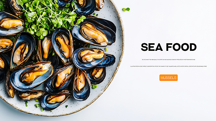 PSD 편집이미지 그릇 접시 요리 사람없음 해산물 홍합 새싹채소 이미지편집 편집실사 식기 채소 어패류 CG 파일형식