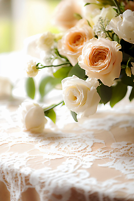 JPG 편집이미지 꽃다발 탁자 나뭇잎 선물 사람없음 장미 봄 로맨틱 식탁보 빈티지 화사함 편집실사 AI포토 AI콘텐츠 계절 꽃 가구 컨셉 잎 CG 파일형식