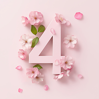 JPG 편집이미지 꽃잎 분홍색 잎 봄꽃 타이포그라피 사람없음 4 화사함 편집실사 AI컴퓨터그래픽 AI콘텐츠 식물 문자 꽃 컬러 컨셉 숫자 봄 CG 파일형식