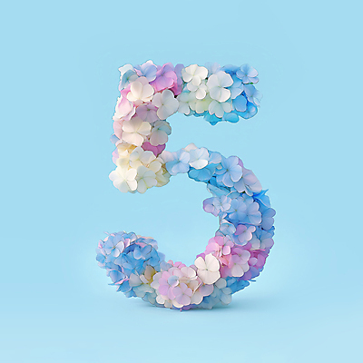 JPG 편집이미지 하늘색 봄꽃 타이포그라피 사람없음 화사함 5 편집실사 AI컴퓨터그래픽 AI콘텐츠 문자 꽃 컨셉 파란색 숫자 봄 CG 파일형식