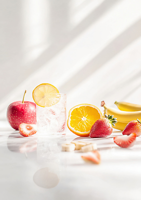 JPG 편집이미지 오렌지 딸기 단면 잔 바나나 그림자 사람없음 빛 얼음 사과 상큼 냉음료 레몬장식 편집실사 AI포토 AI콘텐츠 자연요소 식기 음료 과일 장식 레몬 CG 파일형식