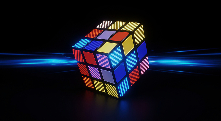 JPG 편집이미지 사람없음 계산 큐브 디지털합성 보케 두뇌개발 창의력 루빅큐브 편집실사 AI컴퓨터그래픽 AI콘텐츠 CG 파일형식