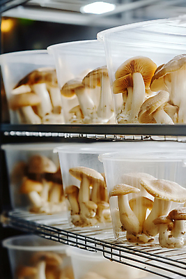 JPG 편집이미지 사람없음 빛 농사 버섯 버섯농장 버섯재배 플라스틱통 편집실사 AI포토 AI콘텐츠 농업 통 농장 플라스틱 CG 파일형식