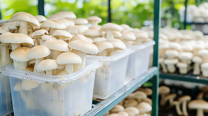 JPG 편집이미지 사람없음 농사 버섯 버섯농장 버섯재배 플라스틱통 편집실사 AI포토 AI콘텐츠 농업 통 농장 플라스틱 CG 파일형식