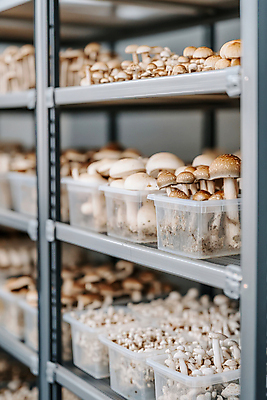 JPG 편집이미지 사람없음 농사 버섯 버섯농장 버섯재배 플라스틱통 편집실사 AI포토 AI콘텐츠 농업 통 농장 플라스틱 CG 파일형식