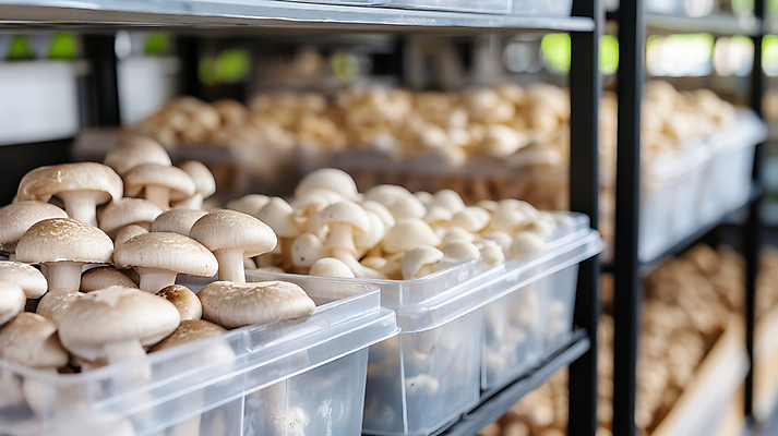 JPG 편집이미지 사람없음 농사 버섯 버섯농장 버섯재배 플라스틱통 편집실사 AI포토 AI콘텐츠 농업 통 농장 플라스틱 CG 파일형식