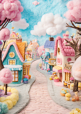 JPG 나무 구름 편집이미지 길 하늘 주택 따뜻함 사람없음 컬러풀 귀여움 마을 솜 퀼트 핸드메이드 아기자기 편집실사 AI컴퓨터그래픽 AI콘텐츠 자연요소 식물 컬러 컨셉 건물 CG 파일형식