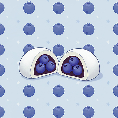 JPG 패턴 과일 일러스트 단면 디저트 사람없음 파란색 유행 블루베리 팥 찹쌀떡 모찌 국내일러스트 AI일러스트 AI콘텐츠 음식 컬러 무늬 떡 파일형식