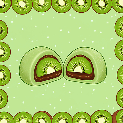 JPG 과일 일러스트 단면 디저트 키위 사람없음 연두색 유행 팥 찹쌀떡 모찌 국내일러스트 AI일러스트 AI콘텐츠 음식 떡 초록색 파일형식