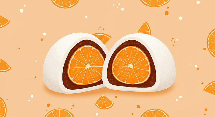 JPG 패턴 과일 일러스트 단면 디저트 귤 사람없음 유행 주황색 팥 찹쌀떡 모찌 국내일러스트 AI일러스트 AI콘텐츠 음식 컬러 무늬 떡 파일형식