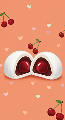 JPG 분홍색 패턴 과일 일러스트 단면 디저트 사람없음 유행 하트 체리 팥 찹쌀떡 모찌 국내일러스트 AI일러스트 AI콘텐츠 모양 음식 컬러 무늬 떡 파일형식