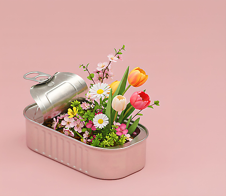 JPG 편집이미지 분홍색 봄꽃 사람없음 오픈 풀잎 캔 담기 통조림 봄맞이 편집실사 AI컴퓨터그래픽 AI콘텐츠 꽃 컬러 잎 모션 봄 풀_식물 CG 파일형식